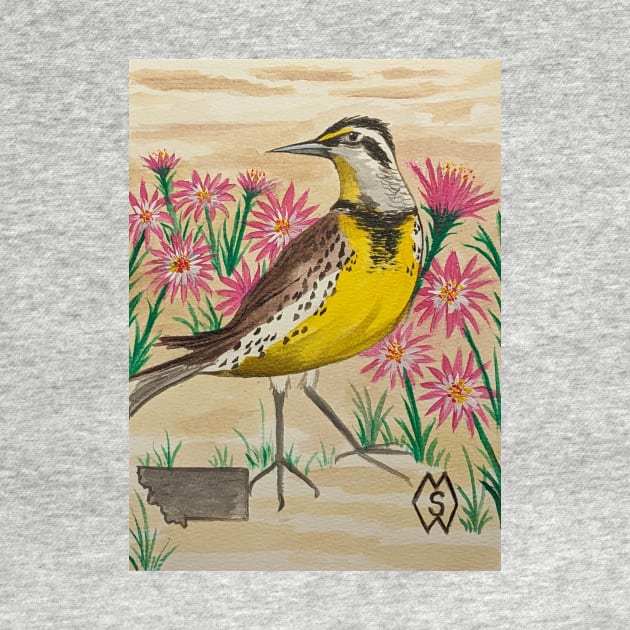 Montana state bird and flower, the meadowlark and bitterroot by Matt Starr Fine Art